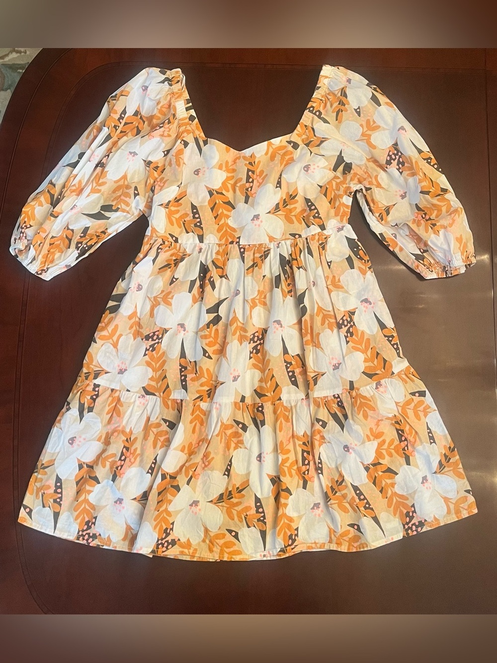 Floral Tiered Puff-Sleeve Dress